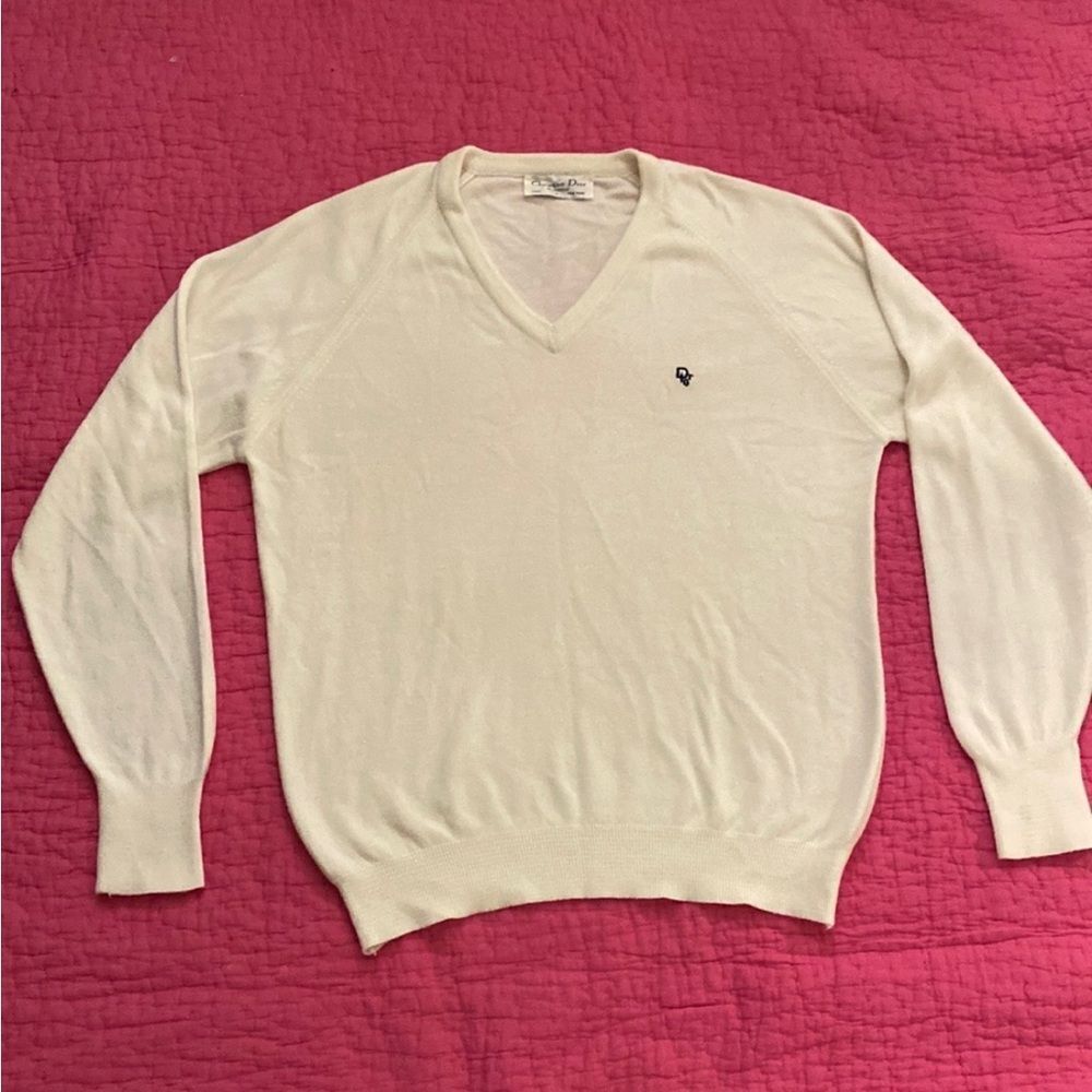 Dior Men's Ivory V-Neck Sweater, L